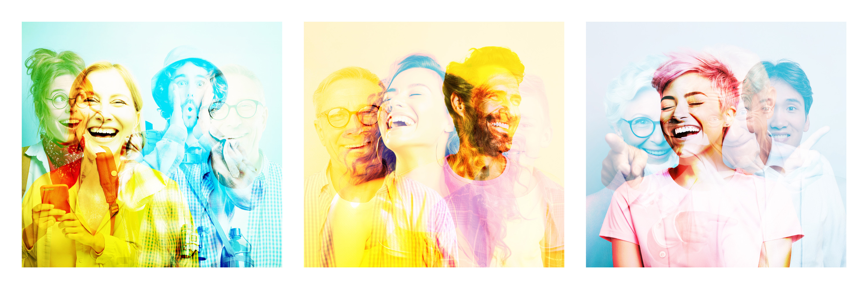 Bildkonzept, Bildsprache, Bildstil, visueller Auftritt fürs 100-Jahr-Jubiläum, übereinandergelegte Porträts von Jung und Alt